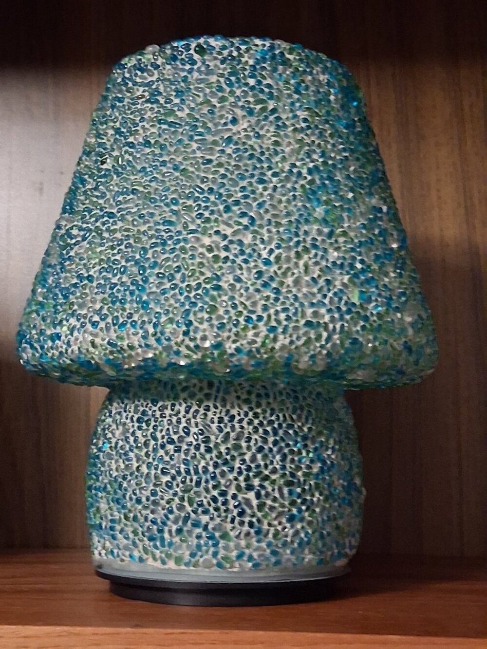 Vintage Mr. Christmas 7.5'' Mosaic Pebble Glass Mushroom light Lamp green blue
